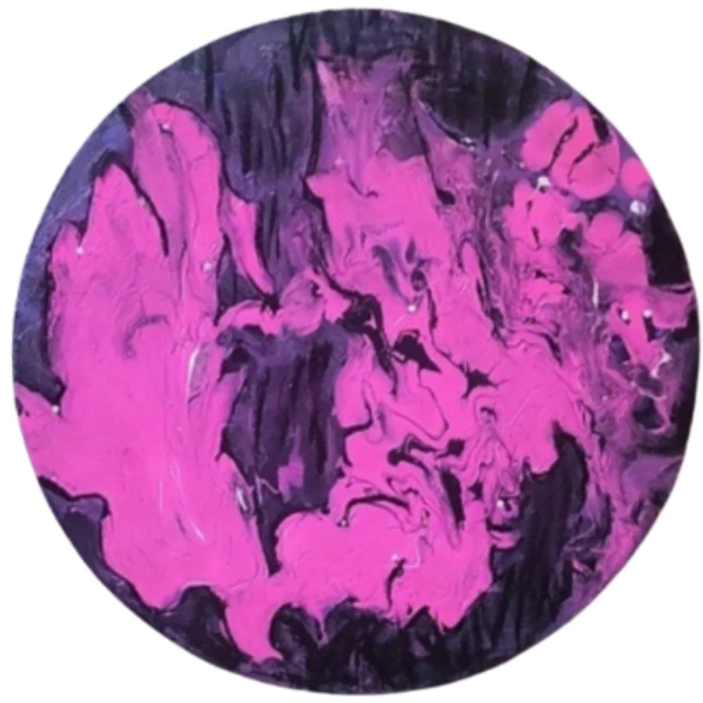 Hand Crafted Black and Pink Abstract Design Round 12 x12 Inches Canvas Painting - Picture 2 of 4